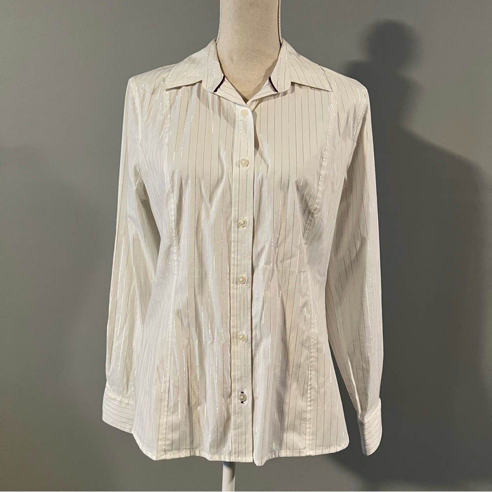 NWT Silver Striped Button Up
